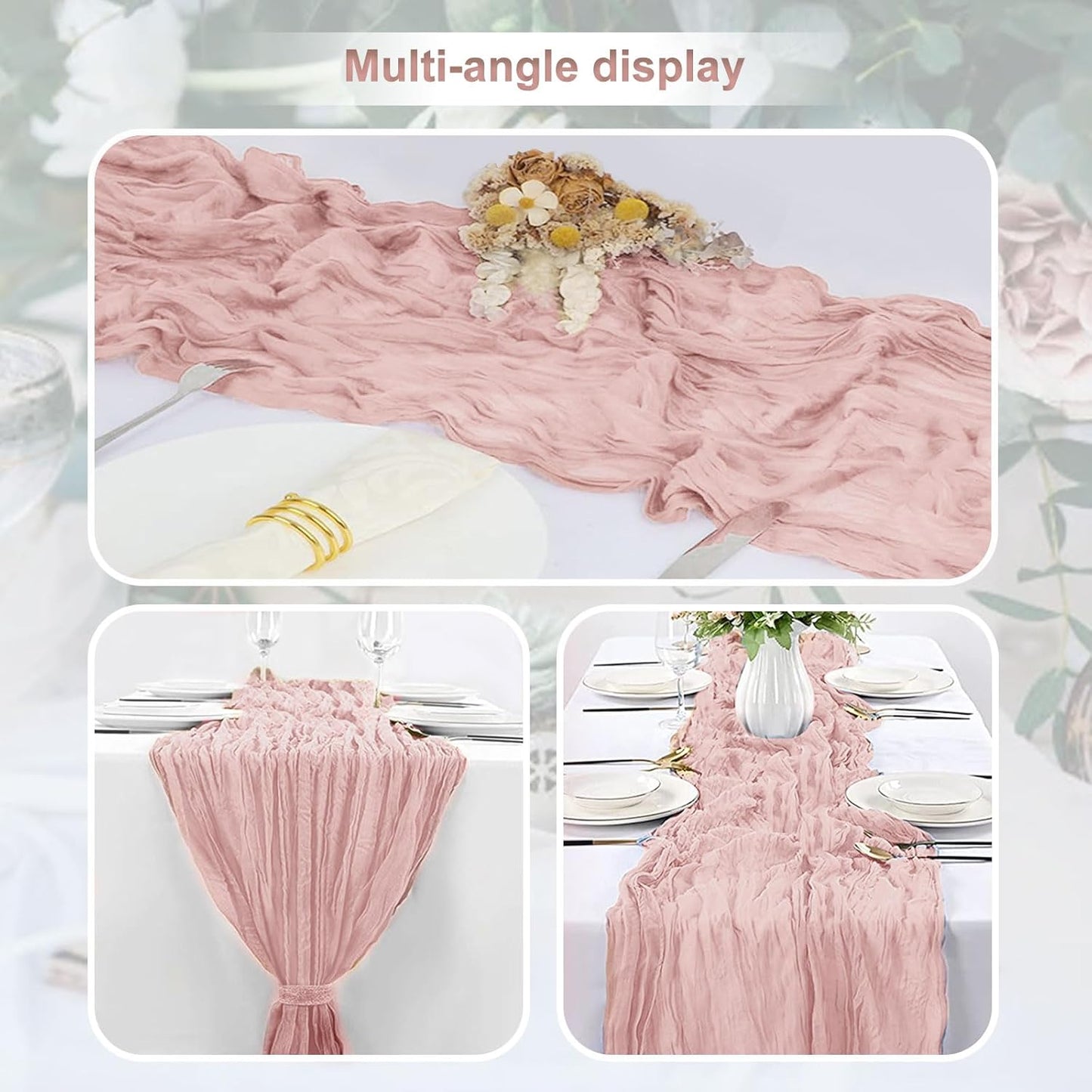 10 Pack Blush Pink Cheesecloth Table Runner 35x120 Inch 10Ft Rustic Gauze Cheese Cloth Table Runner Sheer Cheesecloth Table Runners for Wedding Party Bridal Shower Decoration