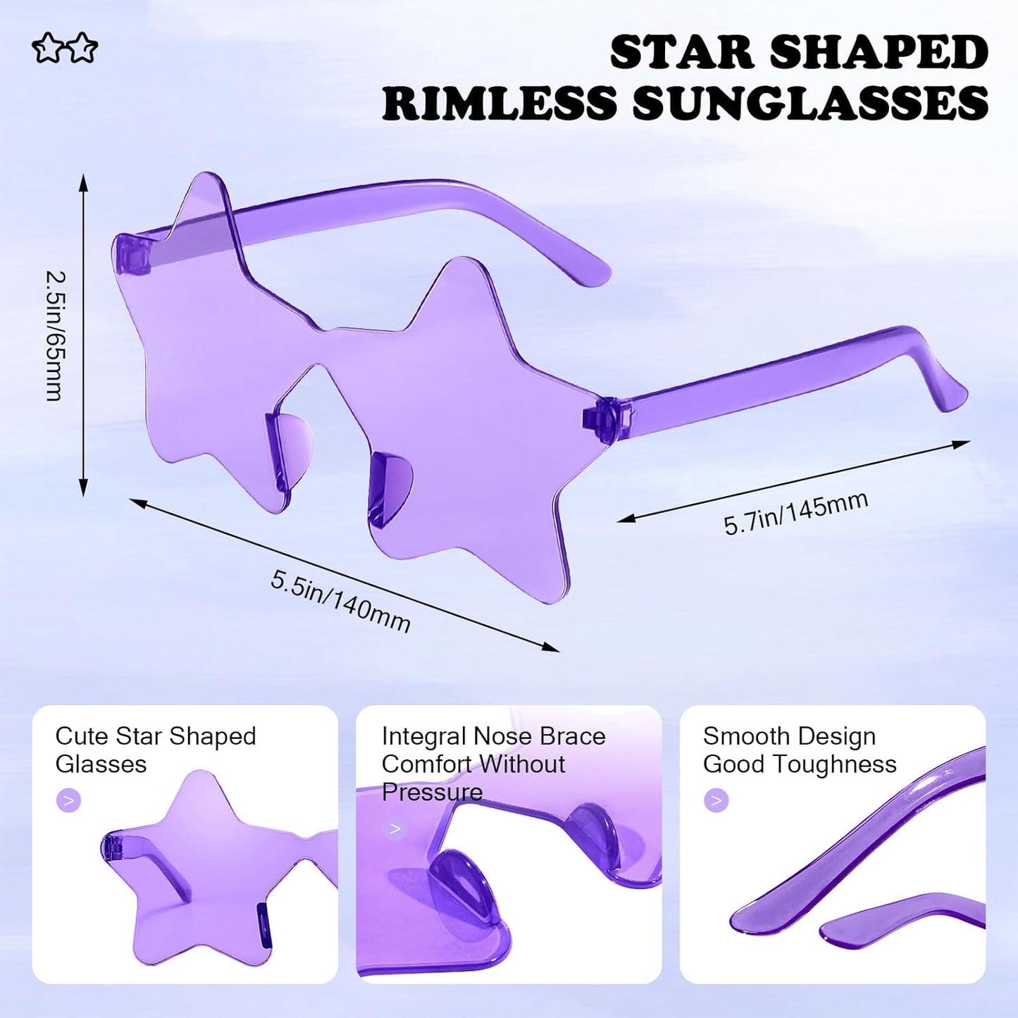 Matcheck 8/40 Pcs Star Shaped Rimless Sunglasses Bulk Transparent Candy Gradient Color Glasses One Piece Fun Party Eyewear