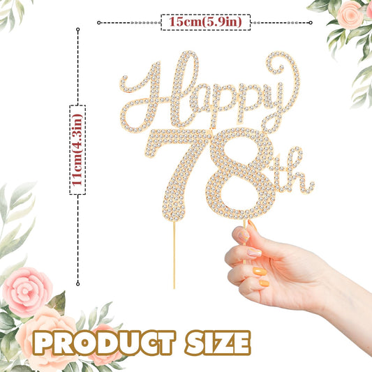 Happy 78th Birthday Decorations,78th Birthday Gold Rhinestone Cake Topper - Cheers to 78 Years Old Bday Party Metal Sparkly Cake Centerpieces Sign.
