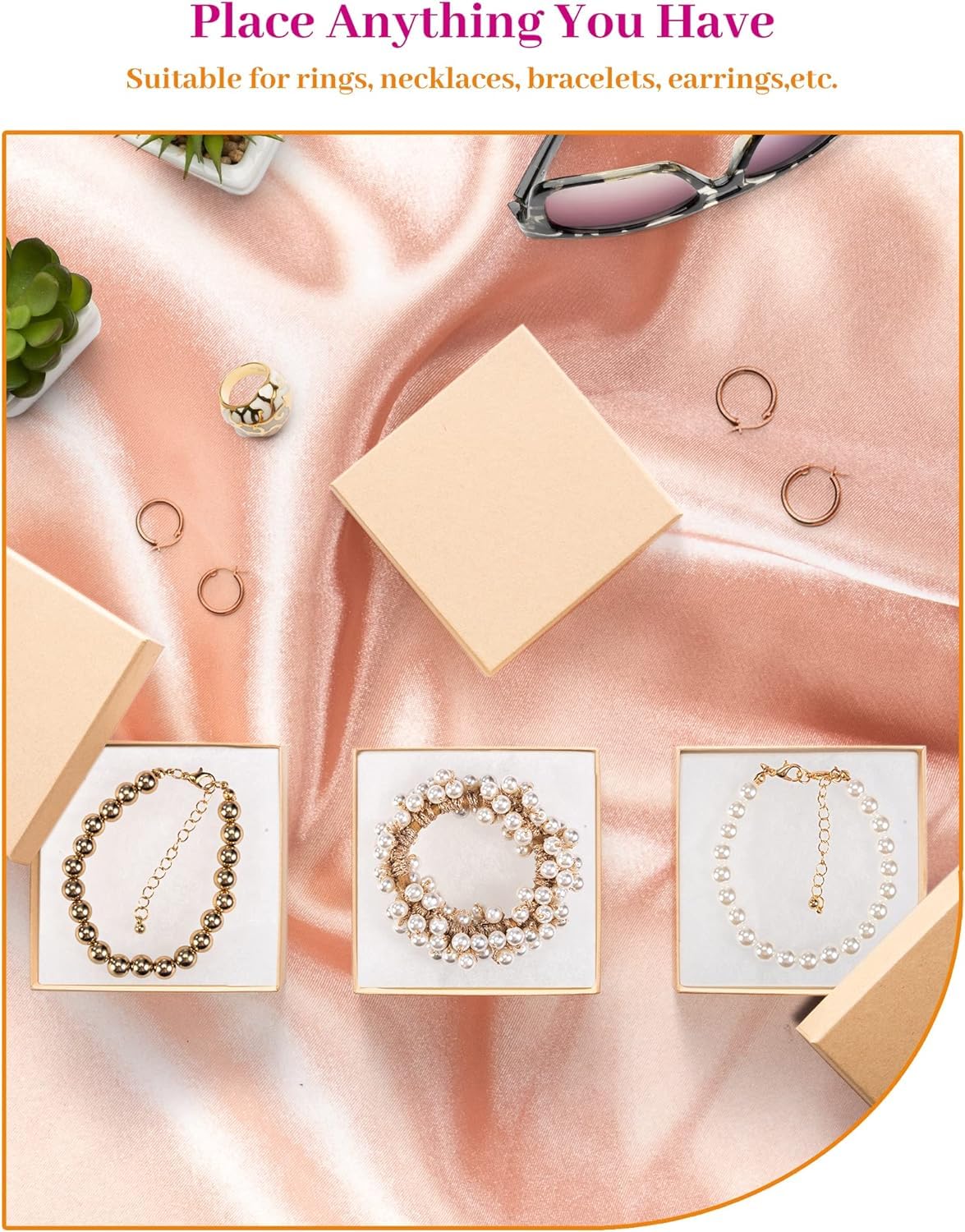 MESHA Jewelry Boxes 3.5x3.5x1 Inch 240 Pcs, Matte Small Gift Box Cardboard Jewelry Boxes with Cotton Filled and Lids, Jewelry Box Bulk for Small Business Packing Necklace, Earring Brown