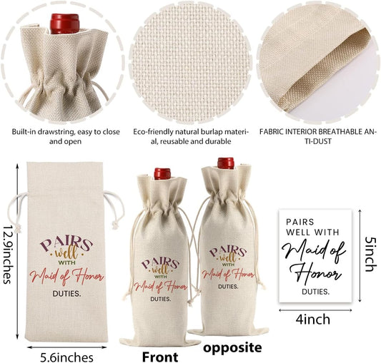 FBCCZEY Matron of Honor Gifts Maid of Honor Proposal Gift matron of honor Gifts Wedding Day Essentials Bridesmaid Duties Wedding Wine Bag with 2pcs Wine Labels