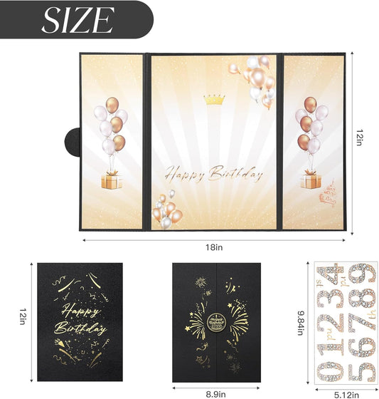 Black Gold Birthday Party Decorations,18" x 12" Creative Birthday Decorations Guest Sign in Book Alternative, for Men and Women of All Ages, Happy Birthday Party Supplies