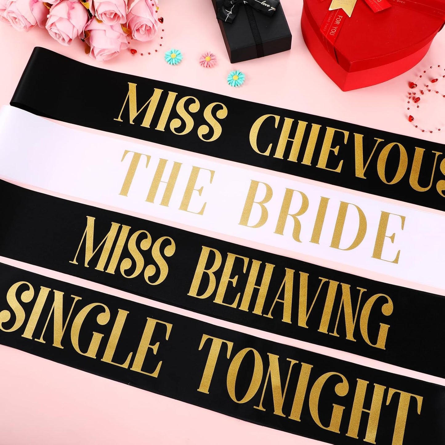 24 Pcs Bride Sash Bachelorette Party Bridesmaid Sashes Set Bridal Team Sash Bachelorette Party Sashes Bridal Shower Decorations Bride Gifts for Bridesmaids Maid of Honor(White Black)