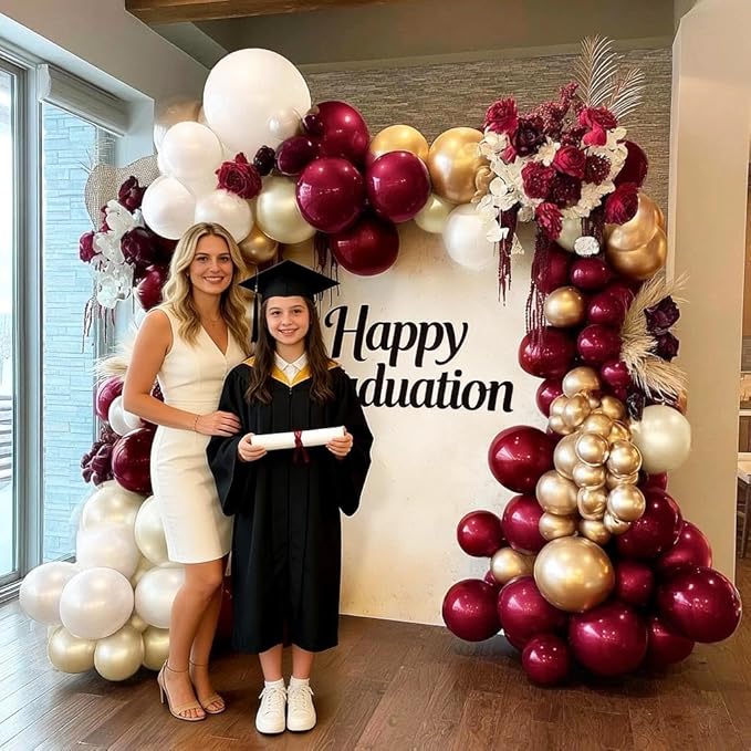 Burgundy Balloons Double Stuffed Red Maroon Balloon Garland Different Sizes 18/12/5in Wine Ruby Red Balloon Arch Kit for Birthday Mother's Day Bridal Wedding Graduation Party Decorations