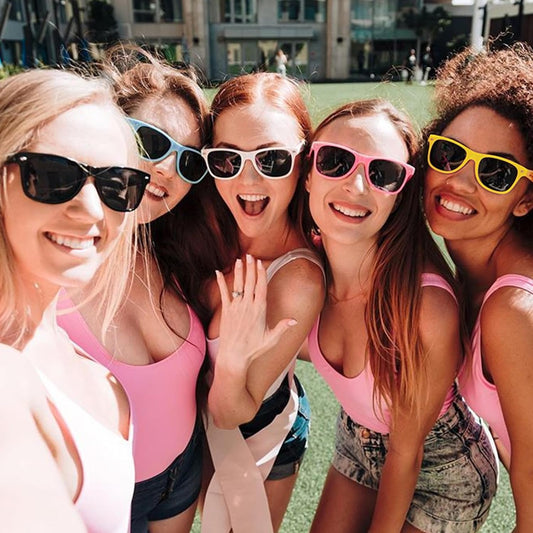 SUNOVELTIES 12/24 Pack Neon Party Sunglasses Mirrored/Jelly Lens Bulk Glasses Horn Rimmed Eyewear for Men Women