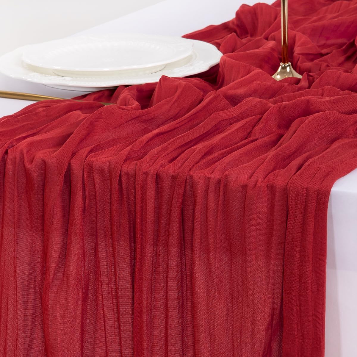 Socomi 6pcs Red Cheesecloth Table Runner Boho Rustic Gauze 120 inch 10FT Cheese Cloth Runner for Wedding Party Baby Shower Birthday Home Decor Holiday Decorations