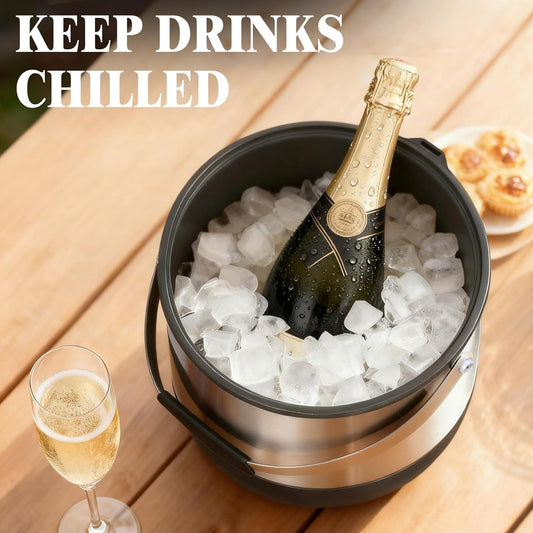 5QT/4.8L Double-Wall Insulated Ice Bucket with Scoop & Lid,Large Capacity Stainless Steel Beverage Bucket for Party Cocktail Bar, Champagnes (Black