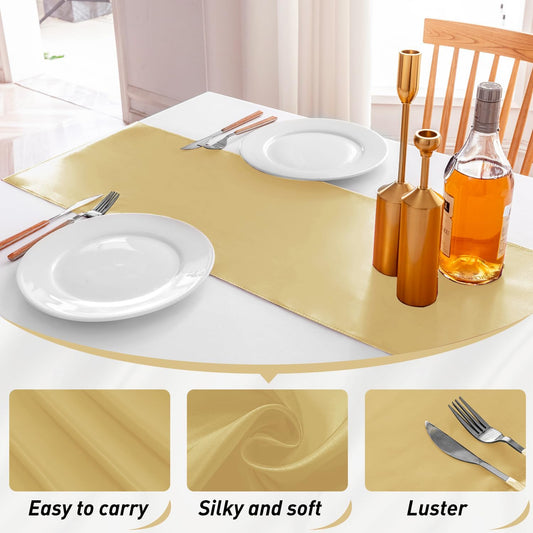20 Pack Satin Table Runner 12 X 108 Inch Silk Table Runner for Party,Wedding, Birthday, Banquets,Decoration(Light Gold)