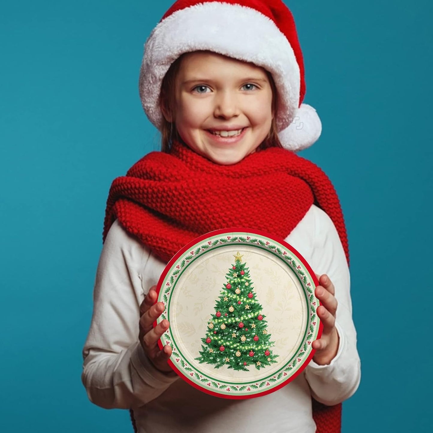 Gatherfun Christmas Party Supplies Kit, Serve 50, Christmas Tree Disposable Dinnerware Includes: Paper Dinner Plates, Dessert Plates, and Napkins, Great for Merry Christmas Party Decorations
