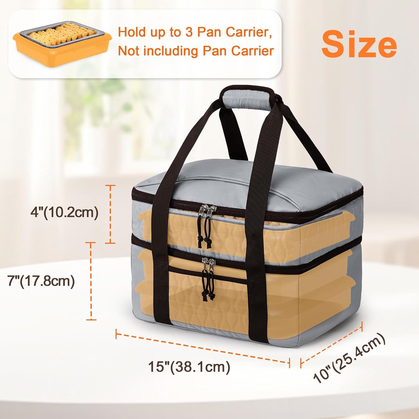 Trunab Insulated Casserole Carrier Bag for Hot Food, Double Deck Food Containers, Fit 9x13 Foil Pan, Baking Dish, For Picnic Cookouts, Potluck Parties, Beach