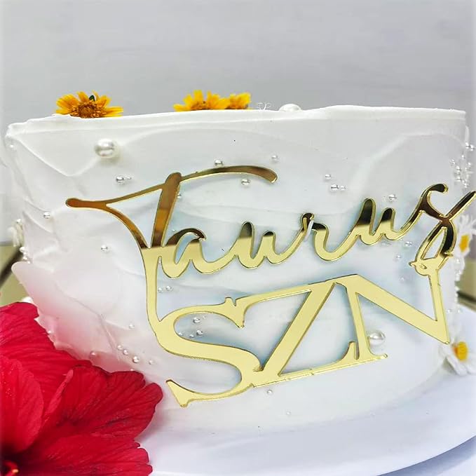 Gold Acrylic Taurus Zodiac Sign Cake Topper,Taurus Season Energy/12 Zodiac Constellation Theme Birthday Cake Decor,April/May Decorations for Wedding Birthday baby showers Party Decoration