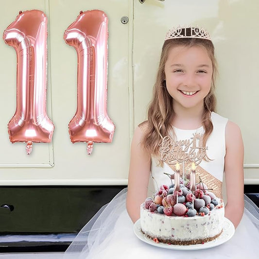 11th Birthday Decorations for Girls, Including 11th Birthday Sash and Tiara, 11 Candles and Cake Toppers, Rose Gold 11 Balloons and 3D Birthday Card, 11th Birthday Gifts for Girls 11 Year Old Birthday Party