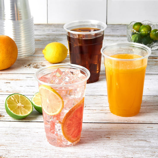 Turbo Bee 100 Pack 16 OZ Clear Plastic Cups, Disposable Crystal Plastic Party Cups for Iced Coffee, Smoothie, Slurpee, or Any Cold Drinks