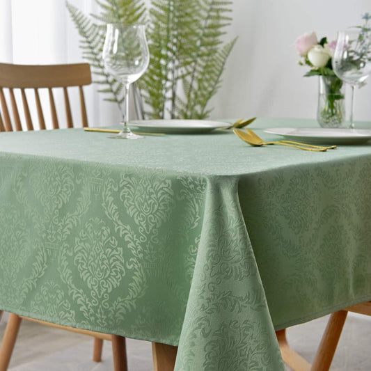 maxmill Jacquard Tablecloth Damask Design Spillproof Wrinkle Free Heavy Weight Soft Table Cloth Decorative Fabric Table Cover for Outdoor and Indoor Use Oblong 60 x 120 Inch Sage Green