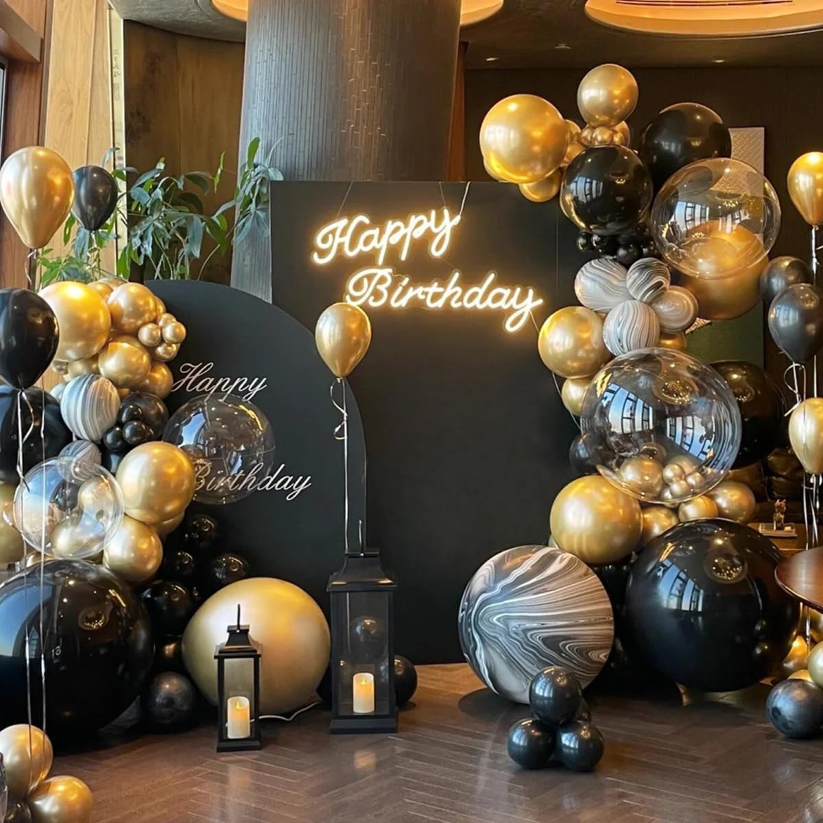 Black Gold Balloons Garland Arch Kit, 151pcs Metallic Gold and Black Balloons Different Size 18 12 10 5 inch for Graduation, Birthday, Anniversary, New Year Party Decorations Supplies