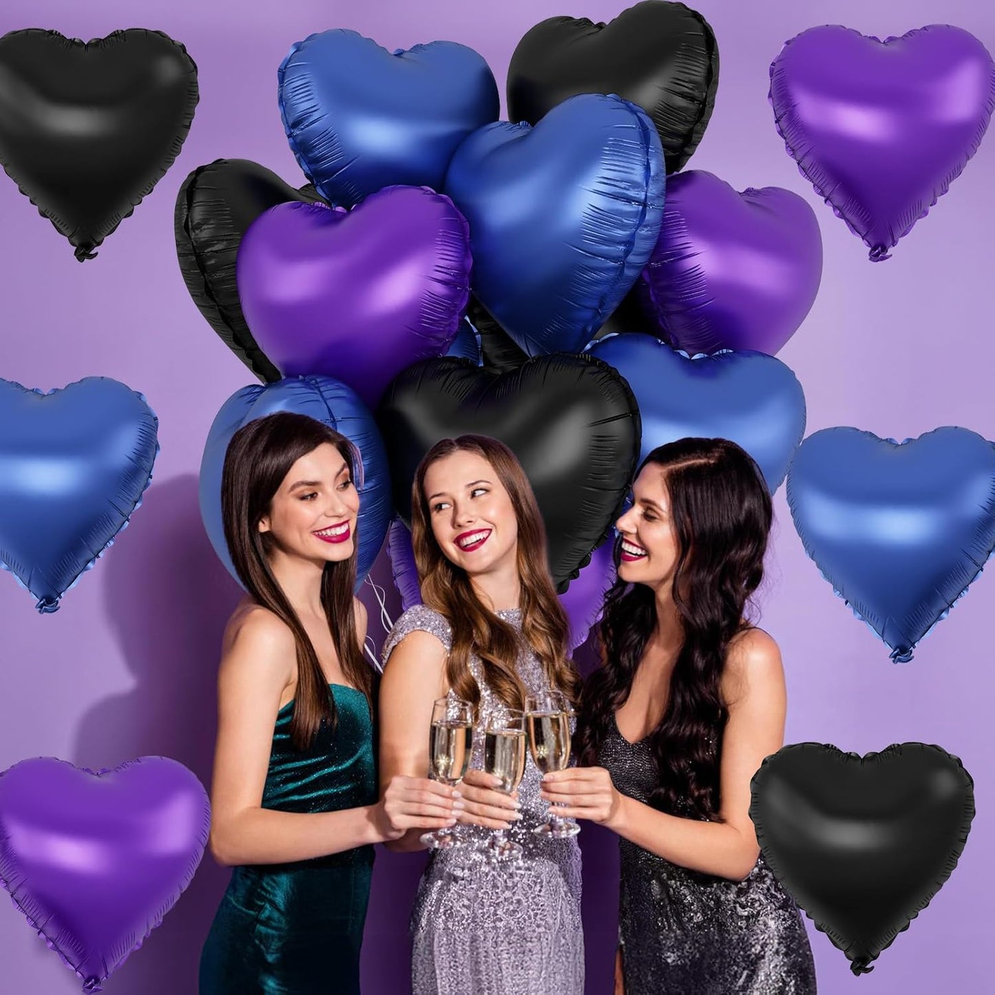 Blue Purple Heart Balloons, 12Pcs 18 Inch Metallic Blue Purple Black Heart Shape Foil Helium Large Balloons for Cartoon Kid Birthday Outer Space Astronaut Theme Baby Shower Video Game Party Decoration