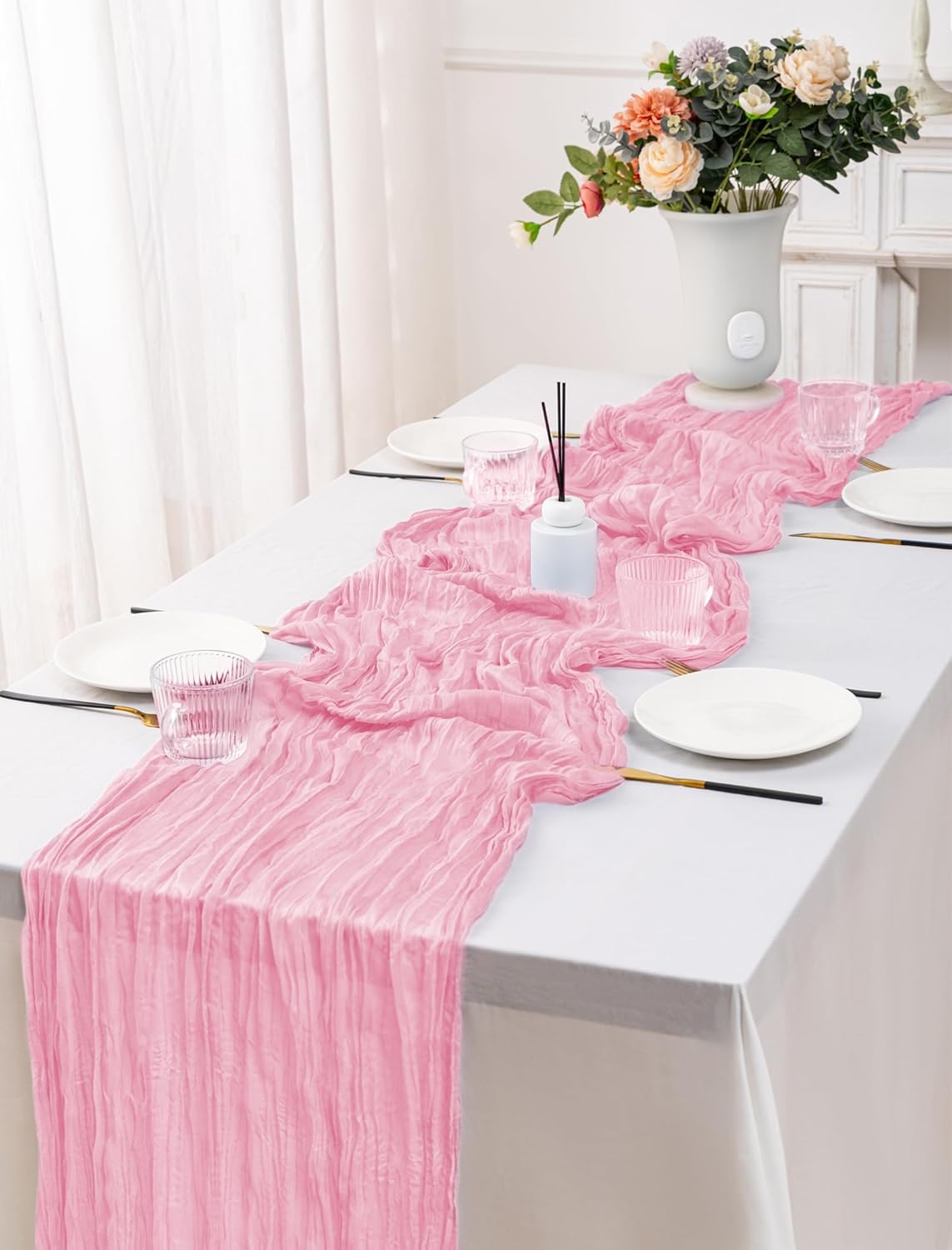12 Pack Pink Table Runner 10FT Cheesecloth Table Runner 21 x 120 inch Boho Gauze Cheese Cloth Table Runner Rustic Sheer Table Runner for Party Wedding Bridal Baby Shower Birthday Table Decor