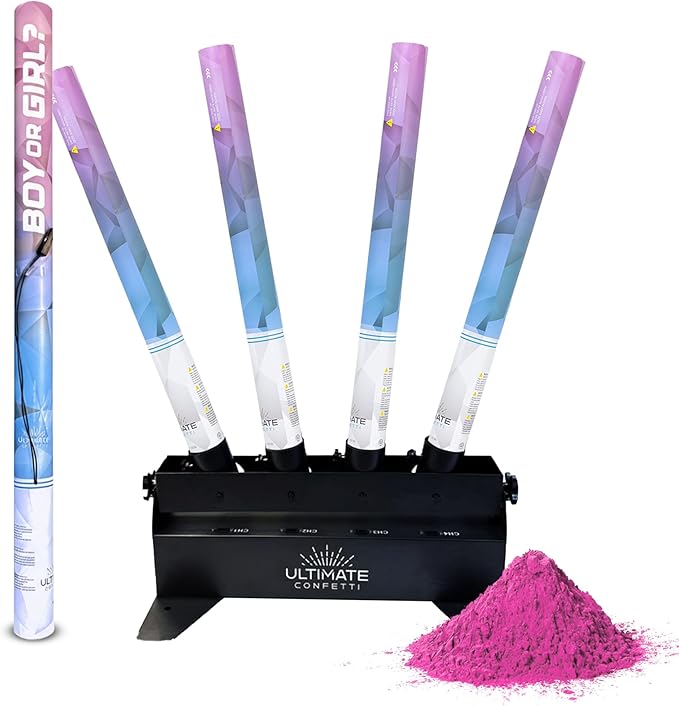 Ultimate Confetti - Electric Pink Powder Cannon Cartridge 24” - Pre-Filled with Food-Grade Powder, Leak-Resistant Gender Reveal Poppers Cannon, Requires EC-1 or EC-4 Confetti Machine to Activate