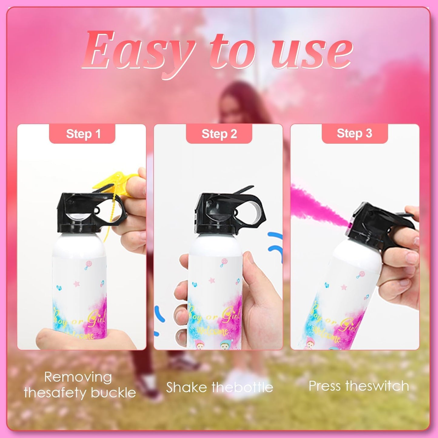 SRG Large Gender Reveal Fire Extinguisher Color Blaster | 2 Packs Baby Girl Pink Gender Reveal Extinguisher | Pink Smoke for Gender Reveal Party & Ideas | Long Lasting(Pink)