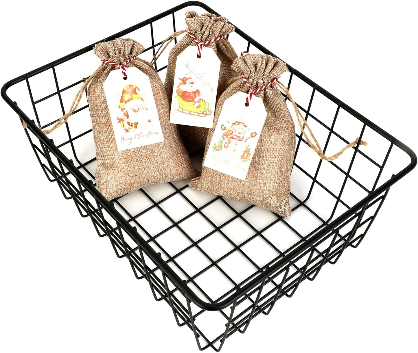 Tapleap Burlap Bags with Drawstring, 4x6 Inches Burlap Sack with Christmas Tags and String (Lot of 50) for Wrapping Christmas Gifts, Party Favors or for Christmas Decorations