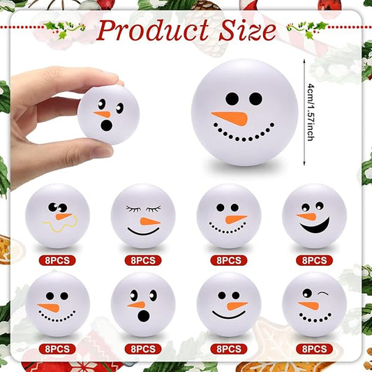 Zhanmai 32 Pcs Winter Snowmen Stress Balls Bulk Small Snowball Face Toys Relief Squeeze Sets for Winter Party Gifts Goodie Bag Fillers Holiday Decorations (1.6 Inch)