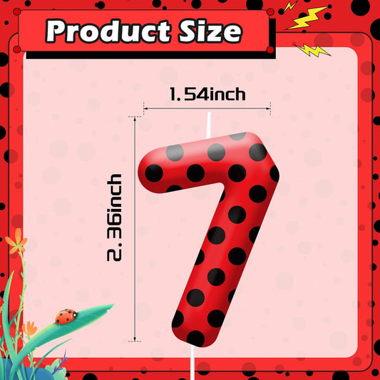Ladybug Theme Birthday Candles - Red & Black Polka Dot Decorative Candles for Kids Ladybug Themed Parties, Baby Showers, Birthday Cakes, and Ladybird Inspired Celebrations(Number 7)