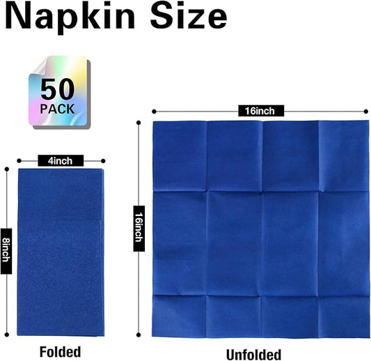 Royal Blue Napkins Hand Towels Disposable, Linen-Feel Dinner Napkins with Prefolded Built-in Flatware Pocket, Guest Paper Hand Towels For Wedding, Dinner Or Party (16x16in, 50Pack)