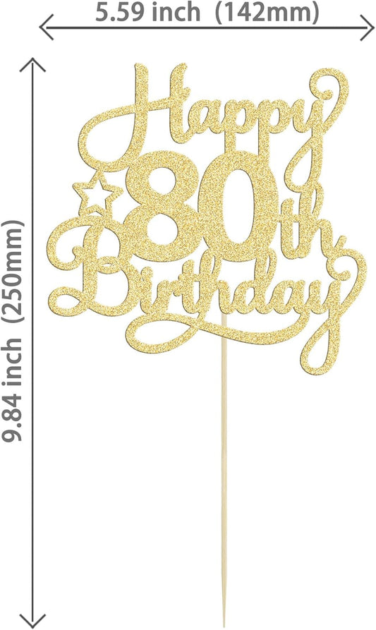 1 Pack Happy 80th Birthday Cake Topper Gold Glitter 80 & Fabulous Cheers to 80 Years Old Birthday Cake Pick for Celebrating 80th Birthday Anniversary Party Cake Decorations Supplies