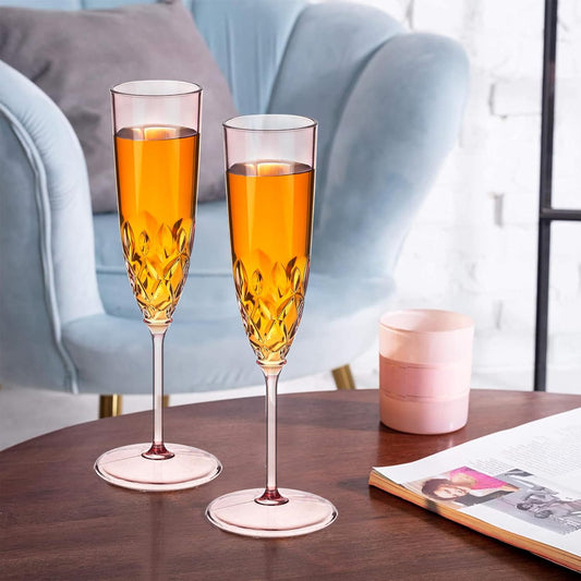 48 Pack Plastic Champagne Flutes, Shatterproof Reusable Fancy Crystal Clear Champagne Glasses, 5 oz Acrylic Unbreakable Elegant Party Drinking Cocktail Wine Glasses Wedding Birthday Bar Goblets Pink
