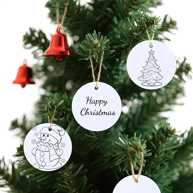 G2PLUS 100PCS White Round Gift Tags with String-2.5 Inches Blank Circle Paper Tags Large Craft Labeling Tag for Wedding, Birthday, Christmas Party Favors