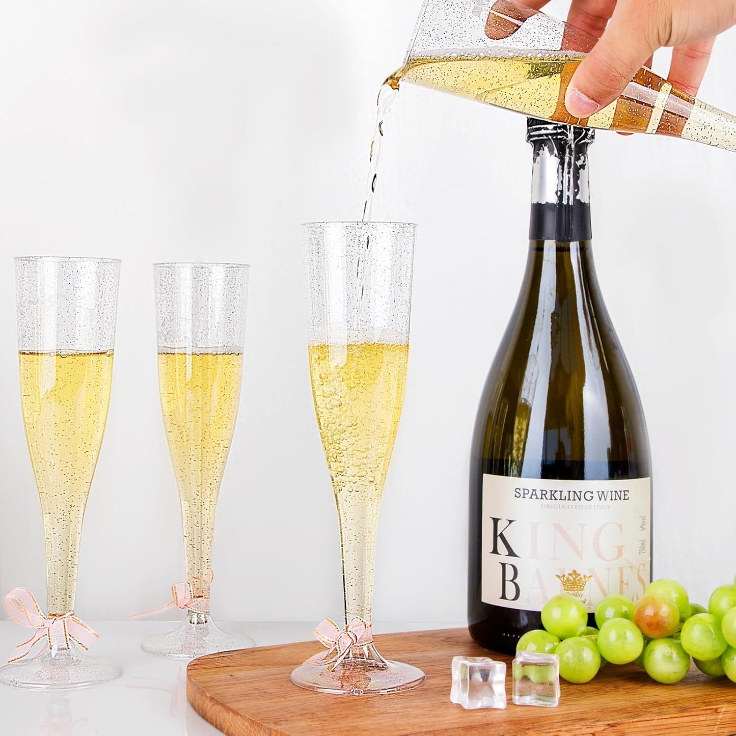 WDF 36 Pack Silver Glitter Plastic Champagne Flutes - 7OZ Disposable Silver Champagne Glasses for Christmas Party, Wedding, New Year