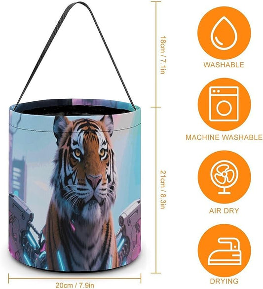 Halloween Candy Bucket - Cyber Hippie Tiger Trick Or Treat Candy Bag, Gift Bag for Party Favor Supplies