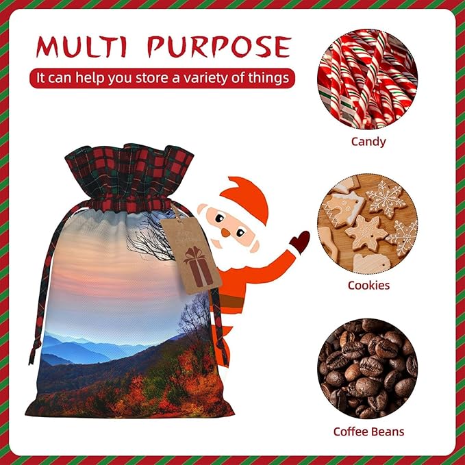 PULaif Blue Ridge Mountains Christmas Drawstring Gift Bags, Large Size Christmas Bags For Gifts Party Favors, Xmas Gift Bags
