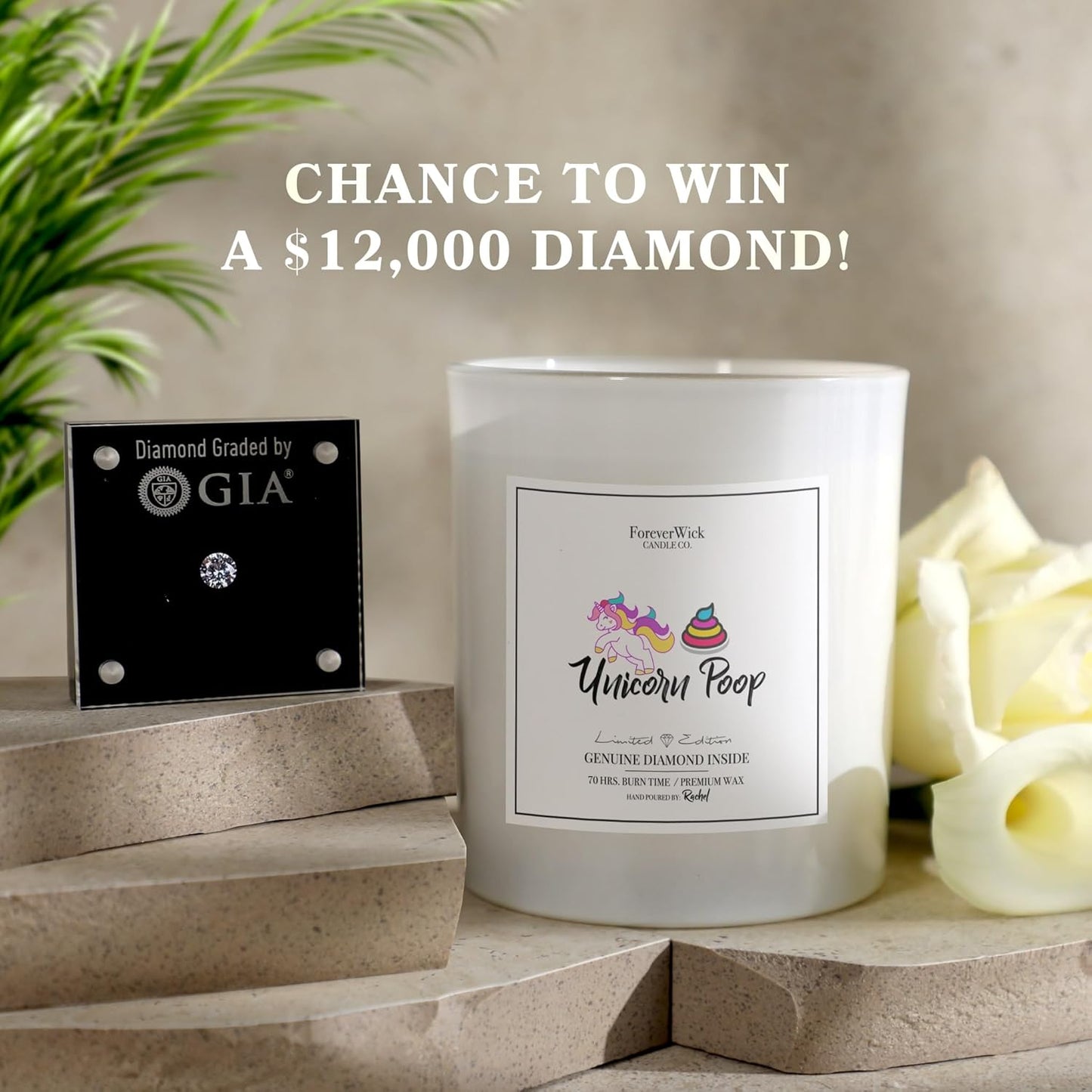 Unicorn Poop Cotton Candy Surprise Candle + Diamond Inside | Foreverwick Candles | Scented Soy Candles Gifts for Women Aromatherapy Candle | Birthday Candles All-Natural Organic Soy Candle 14oz | 70h