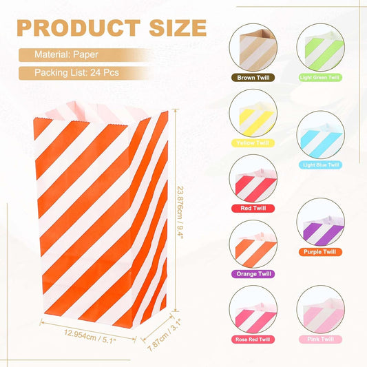 PATIKIL Party Favor Bag, 24 Pcs 3.5x2.4x7.1 Inch Mini Paper Candy Bags Gift Treat Celebration Halloween Goody Birthday Wedding Party with Stickers, Orange Twill
