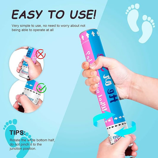 POPUPARTY Gender Reveal Confetti Cannon | No Powder Confetti Poppers | Ideal for Baby boy Gender Reveal Decoration (6 blue)