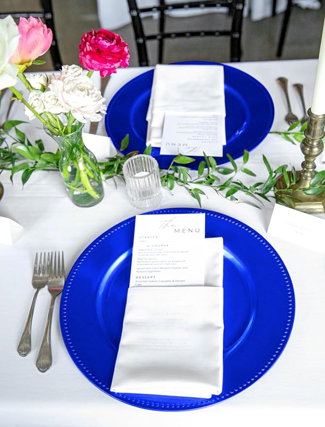 50 Royal Blue Charger Plates Bulk, 13" Round Beaded Decorative Dinner Chargers for Wedding Party, Baby Shower Event Decoration