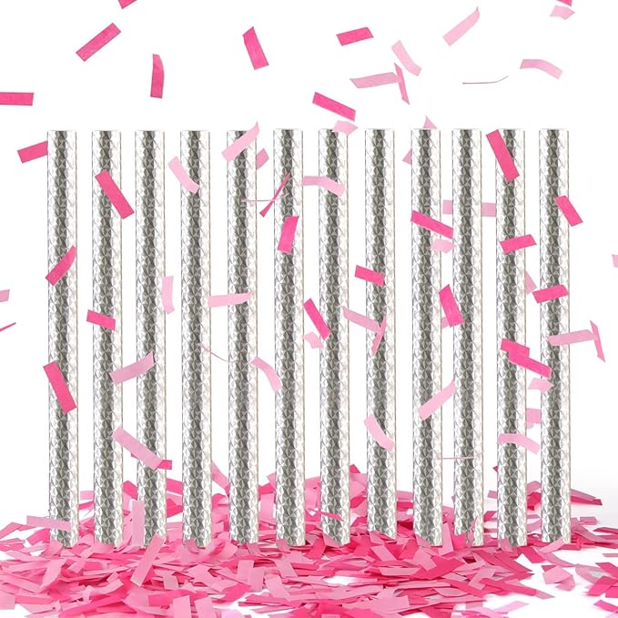 BATTIFE It's a Girl, 30Pack Gender Reveal Confetti Sticks, Tissue Paper Confetti Flick Flutter Wands for Baby Girl Shower, Wedding, Birthday Party Supplies Decoration, Shoot Poppers, 14inch Pink