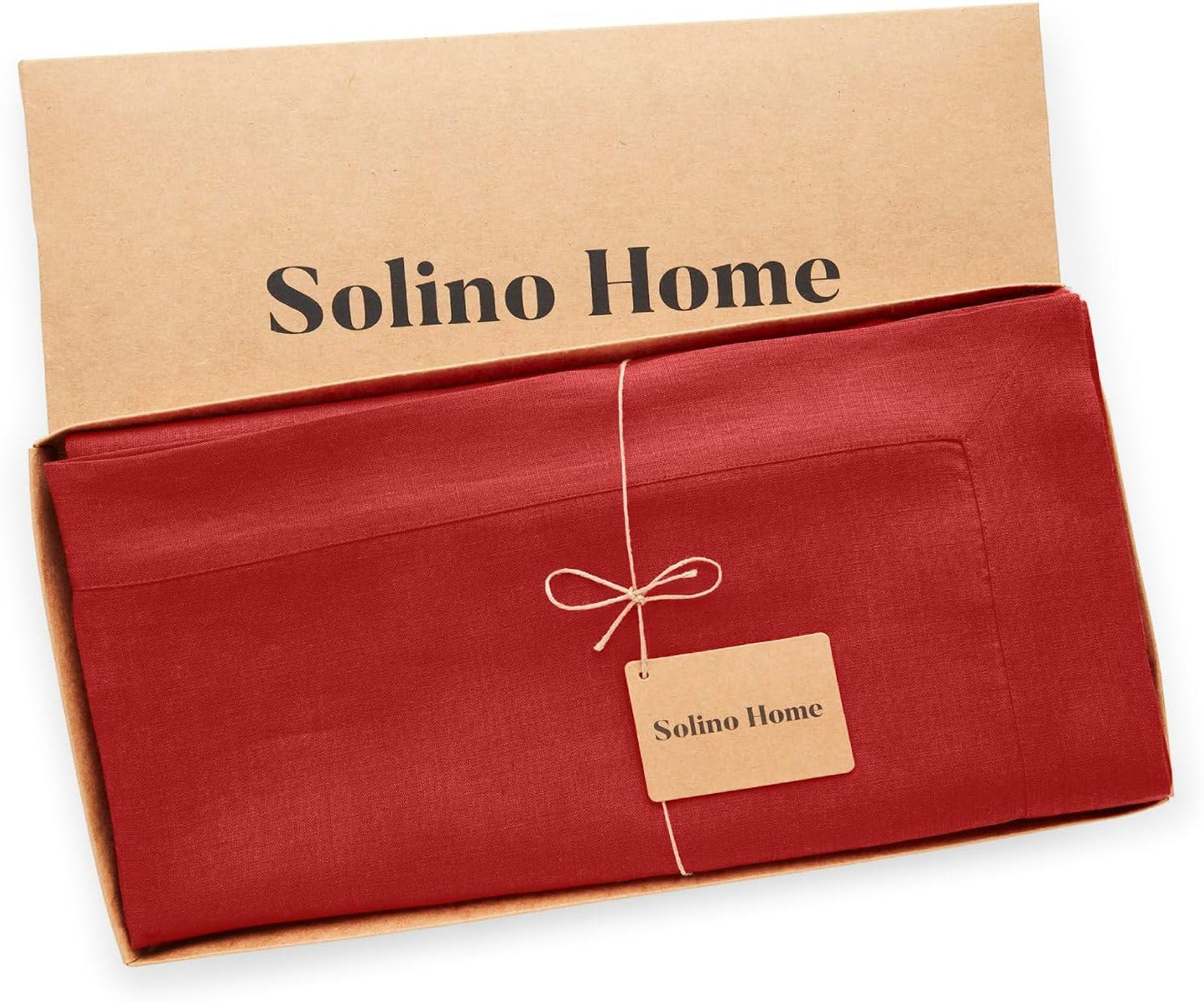 Solino Home Linen Red Tablecloth 60 x 144 Inch - 100% Pure Linen Rectangular Tablecloth - Machine Washable Table Cloth for Christmas, Fall, Autumn - Fete