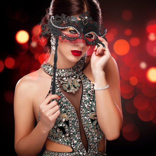 Coddsmz Masquerade Mask with Stick Venetian Mask Mardi Gras Decorations for Womens Halloween Costume Mask