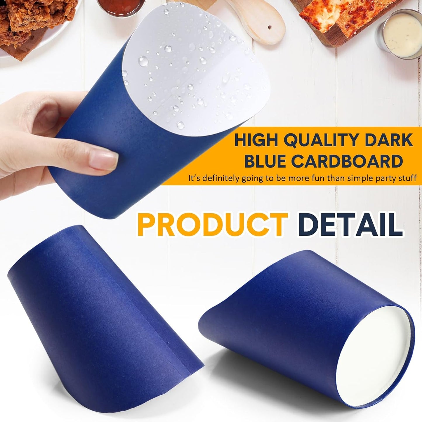 Amyhill 200 Pcs French Fries Holder 14 oz Charcuterie Cups Disposable Take out French Cups Waffle Paper Popcorn Boxes Disposable Sandwich Paper Holder for Wedding Birthday(Blue)