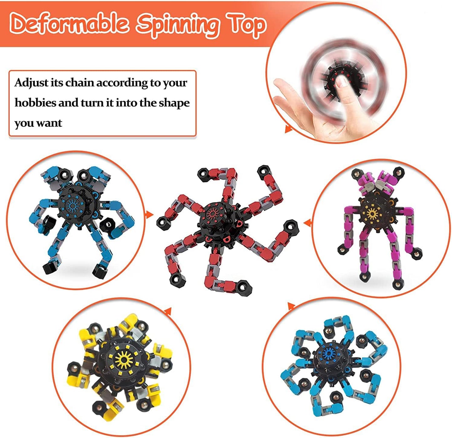 18pcs Random Fidget Spinners,DIY Deformable Robot Fingertip Toys,Decompression Spinner,Deformable Creative Mechanical Gyro Toys,Stress Relief Mechanical Chain Toy for Kids Adults,Party Supplies