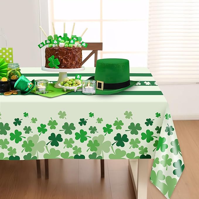 Childom 2 Pack St Patricks Day Tablecloth,St Patricks Day Decorations 54" x 108" Disposable Plastic Tablecloth,St. Patrick's Day Plastic Table Cover for Party Supplies,Indoor,Outside,Home,Dinner