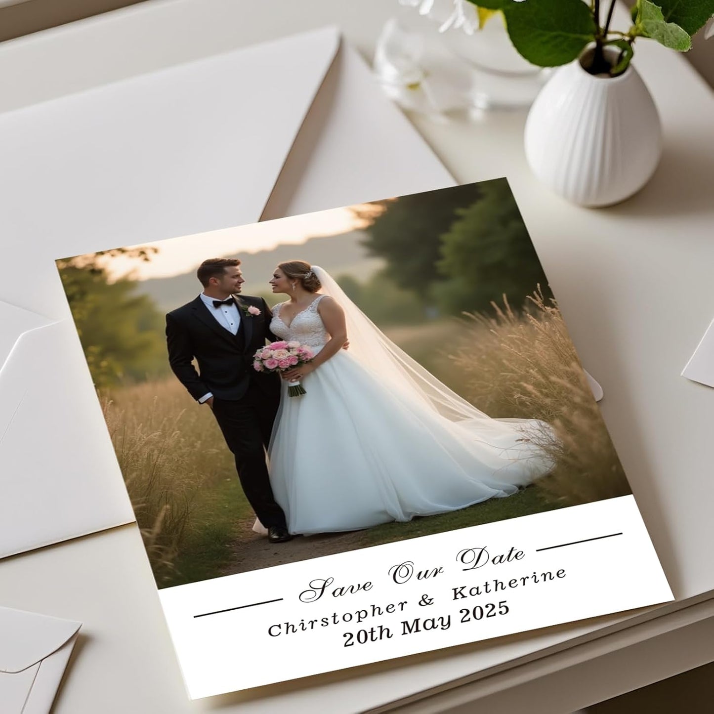 Personalized Save the Date Invitation Card with Photo 4x6inch 350GSM Papers and Envelopes, Custom Thank You card for Weddings, Birthdays and Parties, 50pcs or more (Vertical with 1 Photo)