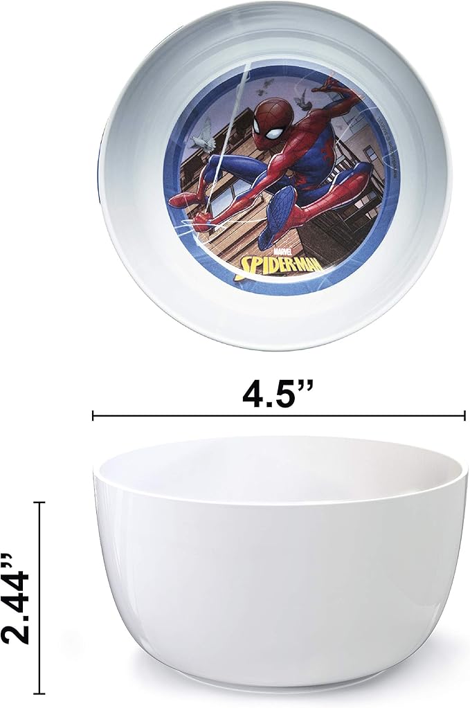 Zak Designs 5-Piece Dinnerware Set, Marvel Spider-Man - Durable Plastic & Stainless Steel - Includes Tumbler, 8-Inch Plate, 6-Inch Bowl, Fork & Spoon - Suitable for Kids Ages 3+