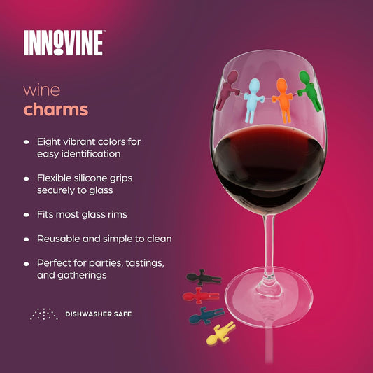 Innovine Wine Charms, Vibrant Silicone Drink Markers, Reusable Glass Charm Stemmed and Stemless Glasses, Perfect for Housewarming, Birthday, Dinner, Outdoor Party, Set of 8