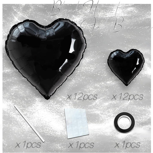 24 Pcs Black Heart Balloons,18 Inch LOVE Heart Foil Mylar Balloons for Black Themed BirthdayValentines,Engagement,Wedding Party,Baby Shower,Graduation Anniversary Decorations (LOVE)