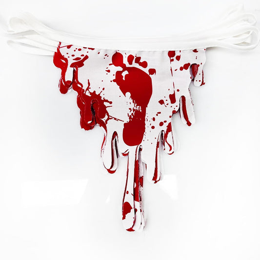30Ft Halloween Party Decorations Red Bloody Handprint Footprint Triangle Flag Banner Fabric Pennant Garland Streamers for Happy Halloween Scary Zombie Vampire Horror Birthday Outdoor Garden Decor