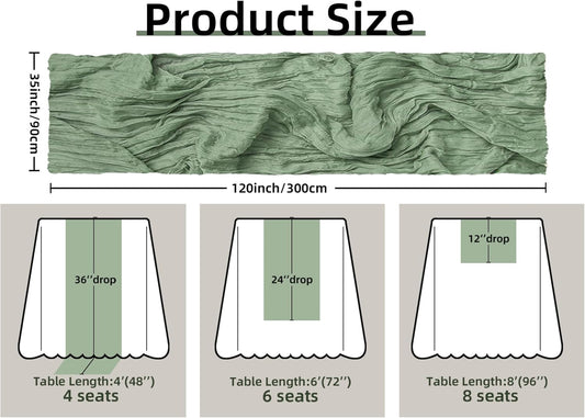 FEXIA Cheesecloth Table Runner Sage Green for Woodland Baby Shower Bridal Wedding Decoration Gauze Rustic Table Runner for Party First Communion Centerpiece Engagement 35x120 Inches