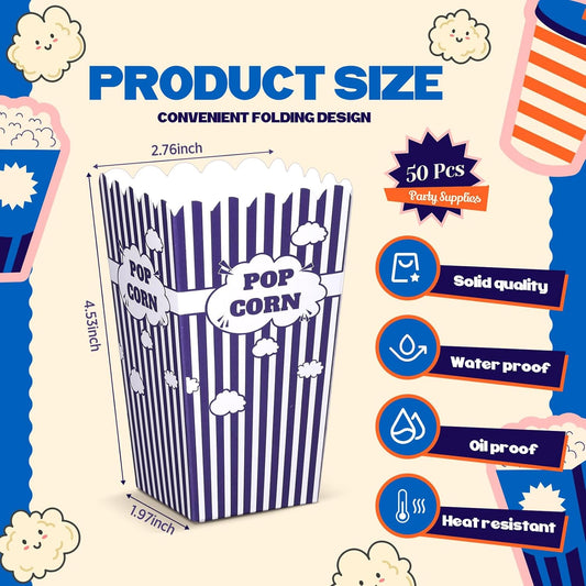 50 Pcs mini Stripe Popcorn Boxes Buckets and Container for Home for Graduation Carnival Summer Birthday Party Supplies (Purple)